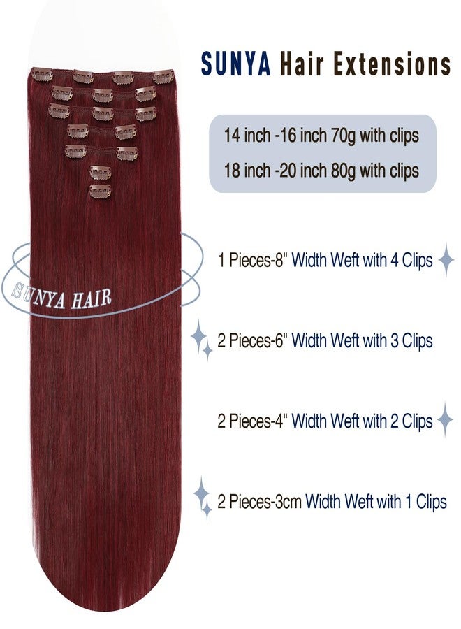 Sunya Clip in Hair Extensions Real Human Hair 7 Pcs Human Hair Clip in Extensions 14 Inch Straight Double Weft Remy Human Hair Extensions Clip ins for Women #99J Burgundy 70G - Image 2